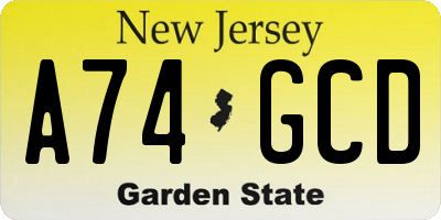 NJ license plate A74GCD