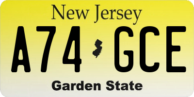 NJ license plate A74GCE