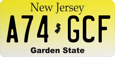 NJ license plate A74GCF