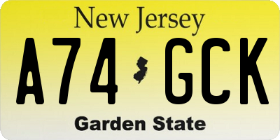 NJ license plate A74GCK