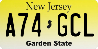 NJ license plate A74GCL