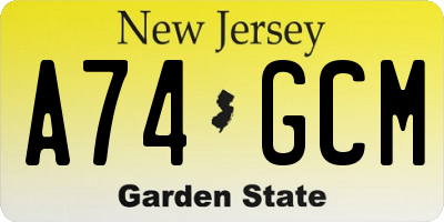 NJ license plate A74GCM