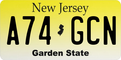 NJ license plate A74GCN