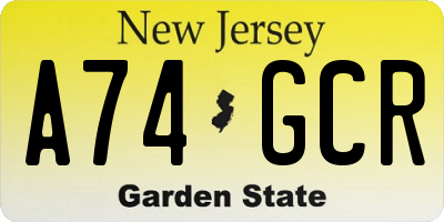 NJ license plate A74GCR