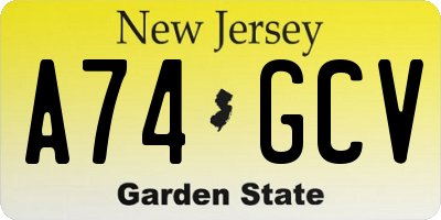 NJ license plate A74GCV