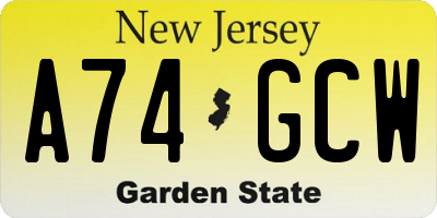 NJ license plate A74GCW