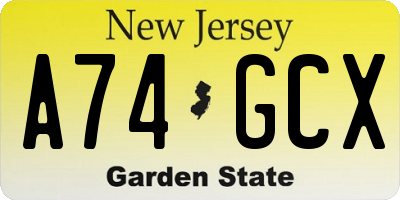NJ license plate A74GCX