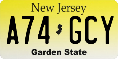 NJ license plate A74GCY