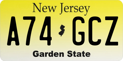 NJ license plate A74GCZ