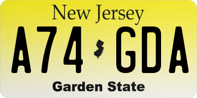 NJ license plate A74GDA