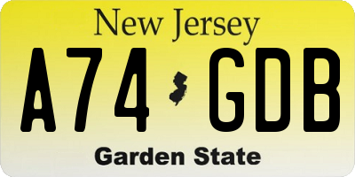 NJ license plate A74GDB