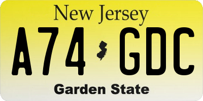 NJ license plate A74GDC