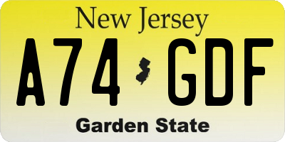 NJ license plate A74GDF