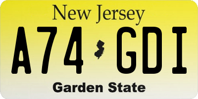 NJ license plate A74GDI