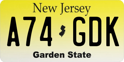 NJ license plate A74GDK