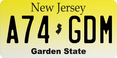 NJ license plate A74GDM