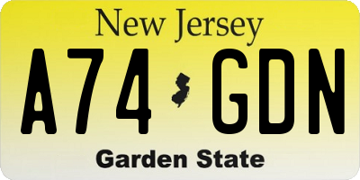 NJ license plate A74GDN