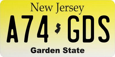 NJ license plate A74GDS