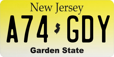 NJ license plate A74GDY