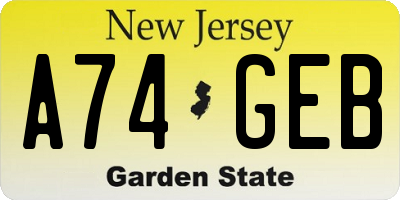 NJ license plate A74GEB