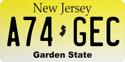NJ license plate A74GEC