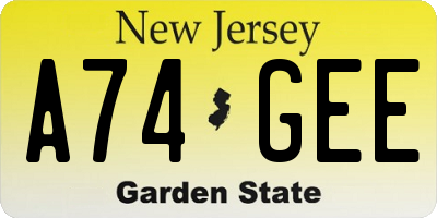 NJ license plate A74GEE