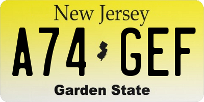 NJ license plate A74GEF