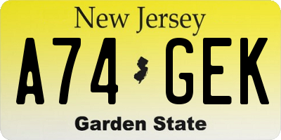 NJ license plate A74GEK