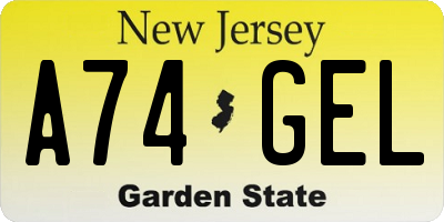 NJ license plate A74GEL
