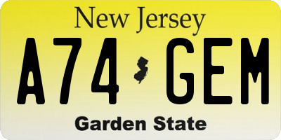 NJ license plate A74GEM