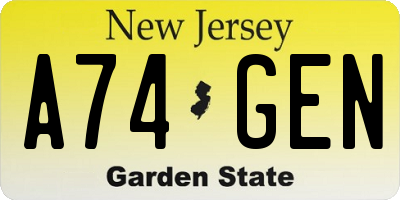 NJ license plate A74GEN