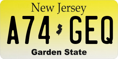NJ license plate A74GEQ