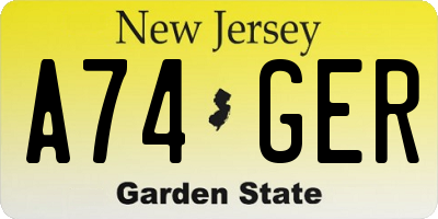 NJ license plate A74GER