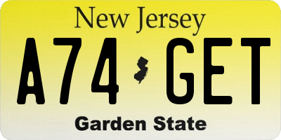 NJ license plate A74GET