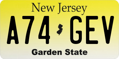 NJ license plate A74GEV