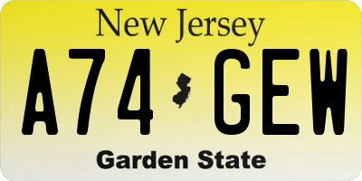 NJ license plate A74GEW