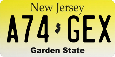 NJ license plate A74GEX