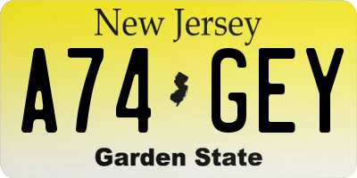 NJ license plate A74GEY