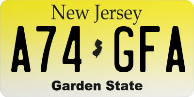 NJ license plate A74GFA