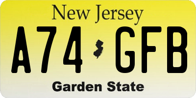NJ license plate A74GFB