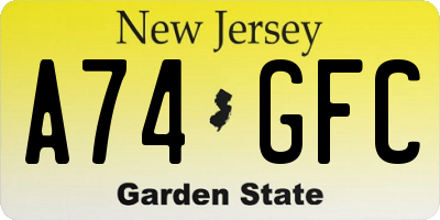 NJ license plate A74GFC