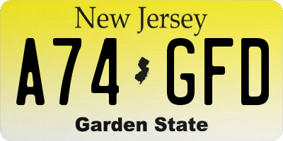NJ license plate A74GFD