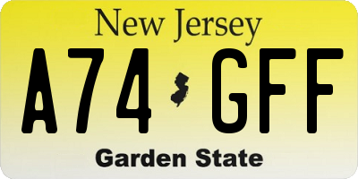 NJ license plate A74GFF