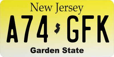 NJ license plate A74GFK