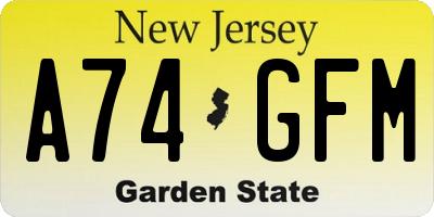 NJ license plate A74GFM