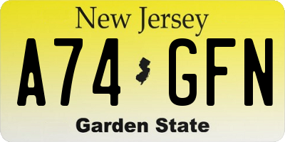 NJ license plate A74GFN