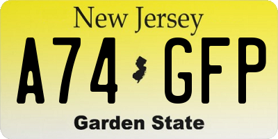 NJ license plate A74GFP