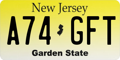 NJ license plate A74GFT