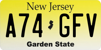 NJ license plate A74GFV