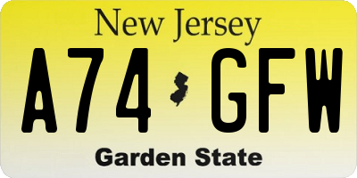 NJ license plate A74GFW